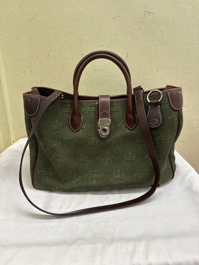 Dooney & Bourke Double Leather Handle Sig. Logo Canvas Green Purse Bag