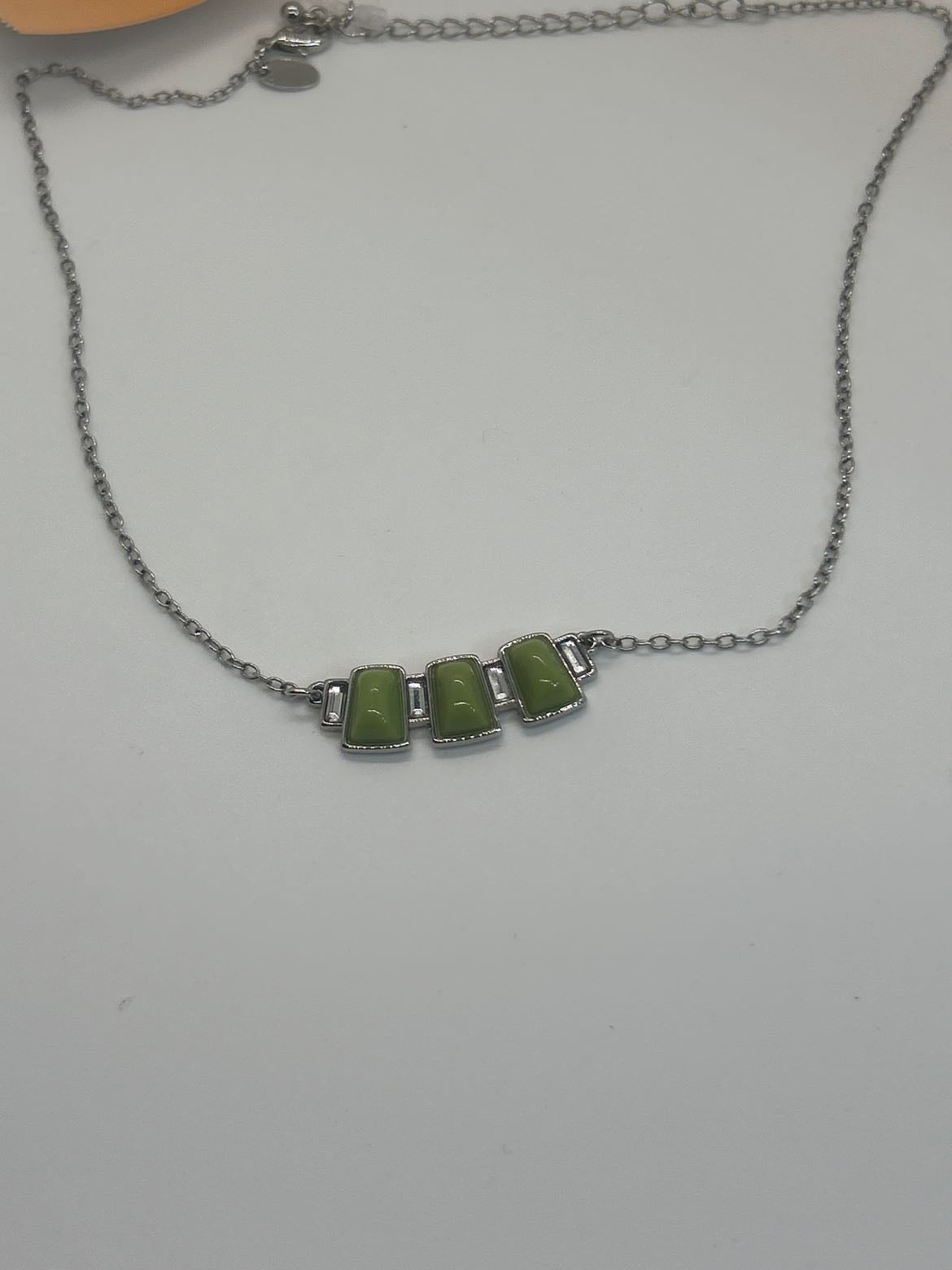 Lia Sophia 3 Green Stones Black Party Key Lime Necklace
