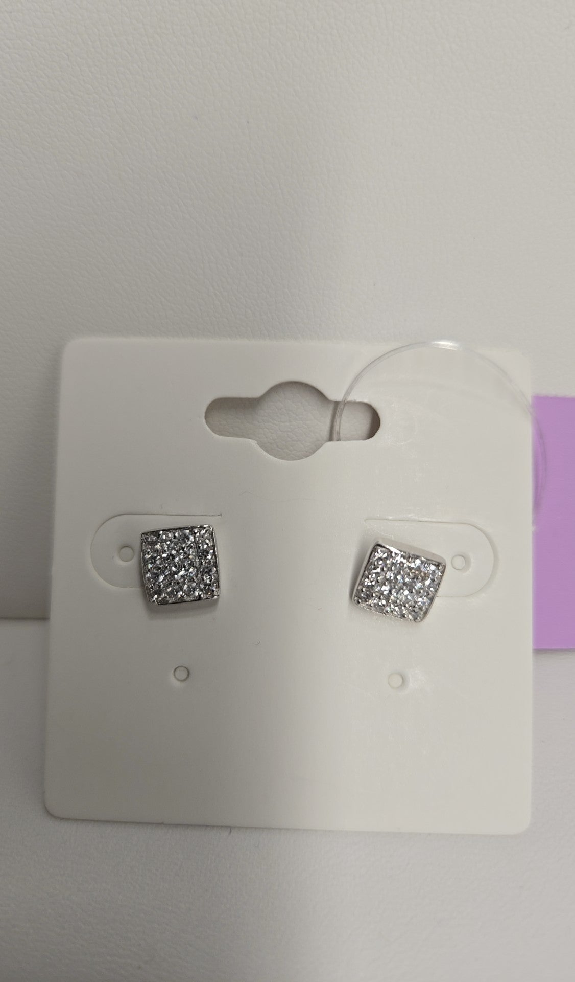 Pave CZ .925 Sterling Silver Square Earrings