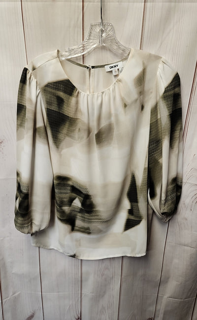DKNY Women's Size S White Floral 3/4 Sleeve Top