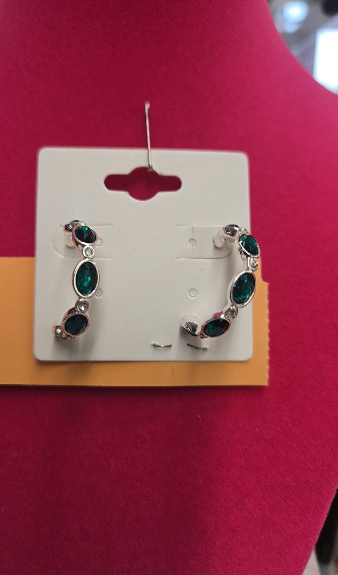 Green Rhinestone Hoop Earrings