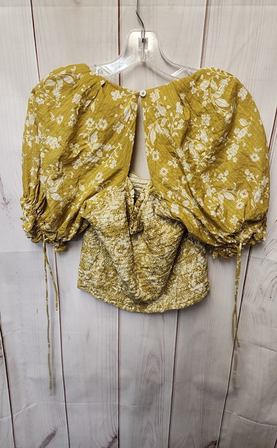 Anthropologie Women's Size M Green Floral Short Sleeve Top