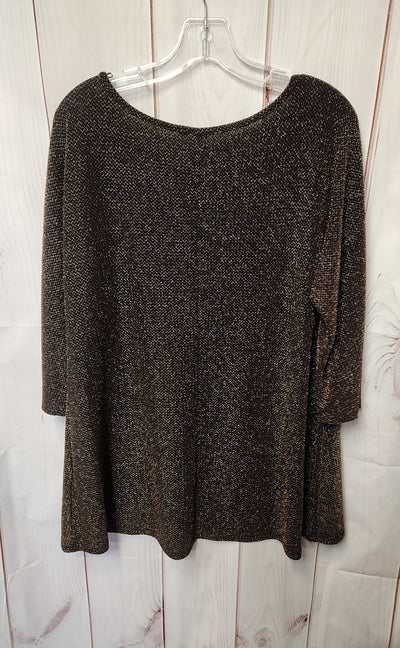 Simply Emma Women's Size 1X Black & Gold 3/4 Sleeve Top