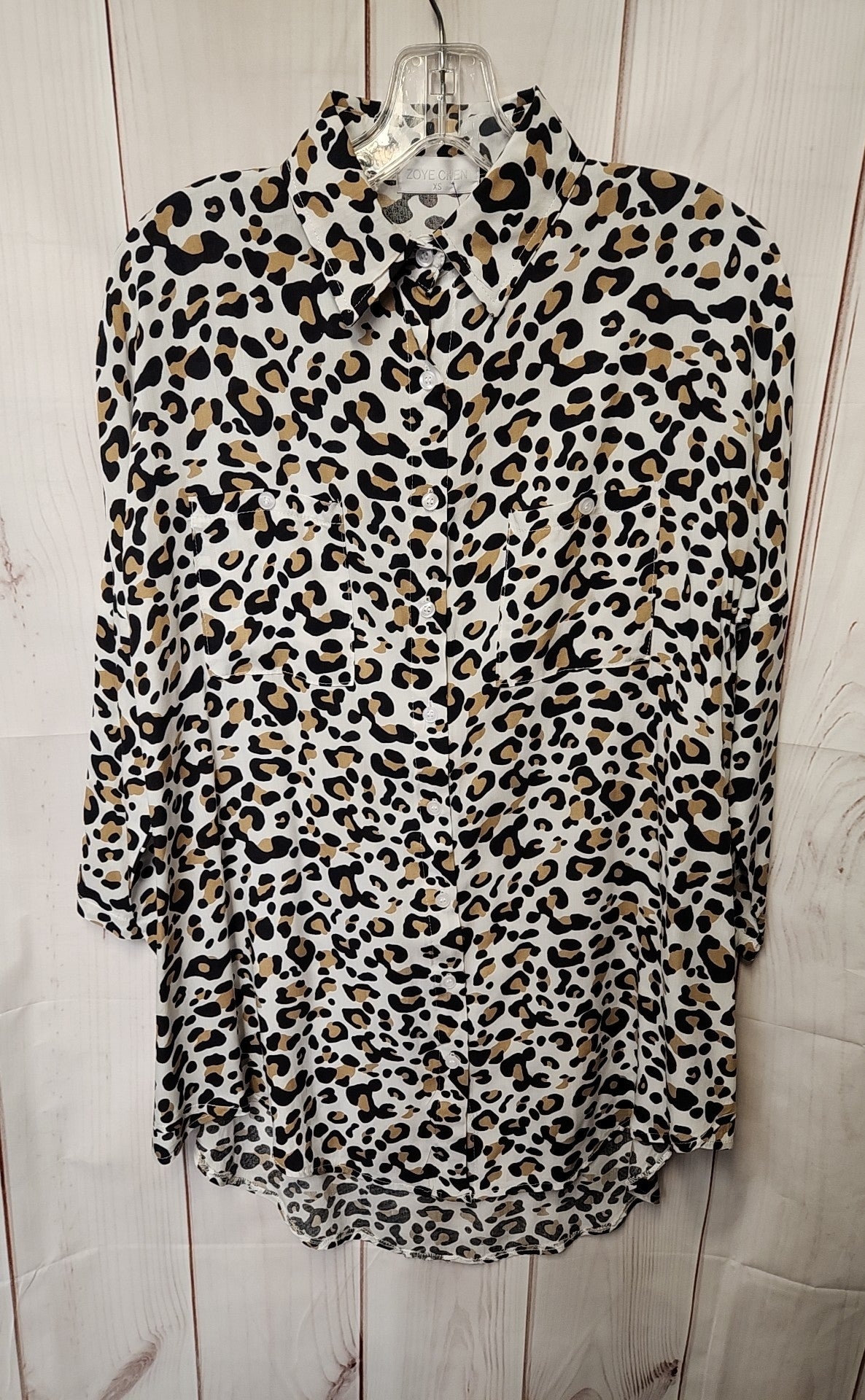 Zoye Chen Women's Size XS Brown Animal Print Long Sleeve Top