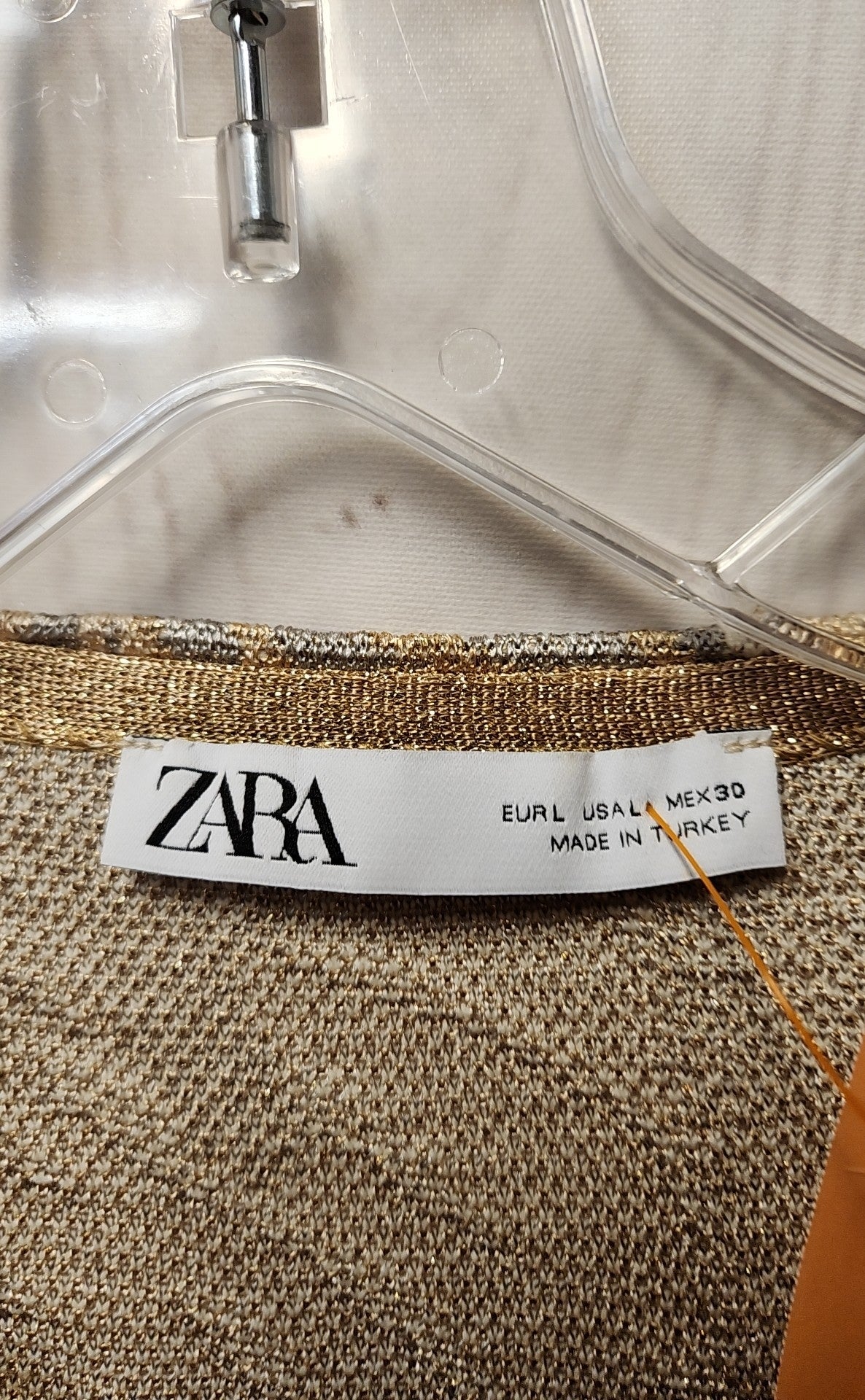 Zara Women's Size L Tan Metallic Floral Cardigan