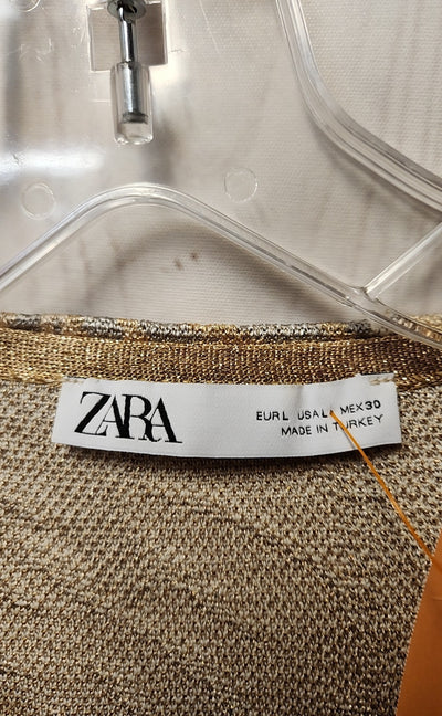 Zara Women's Size L Tan Metallic Floral Cardigan