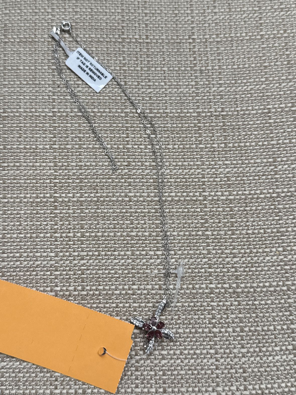 .925 Sterling Silver Italy Pink Stone Cross Necklace