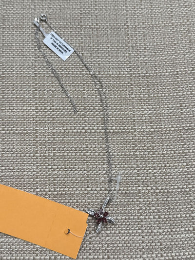 .925 Sterling Silver Italy Pink Stone Cross Necklace