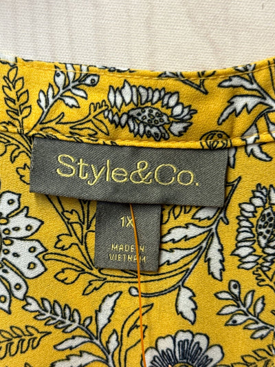 Style & Co Women's Size 1X Yellow Floral Long Sleeve Top