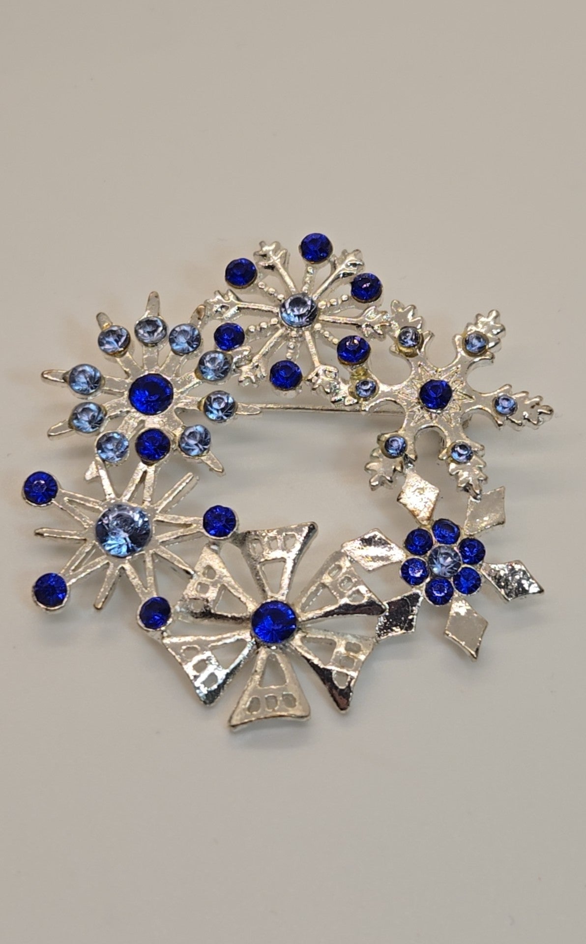 Blue Rhinestone Snowflake Brooch Pin