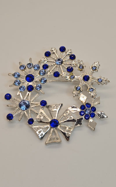 Blue Rhinestone Snowflake Brooch Pin