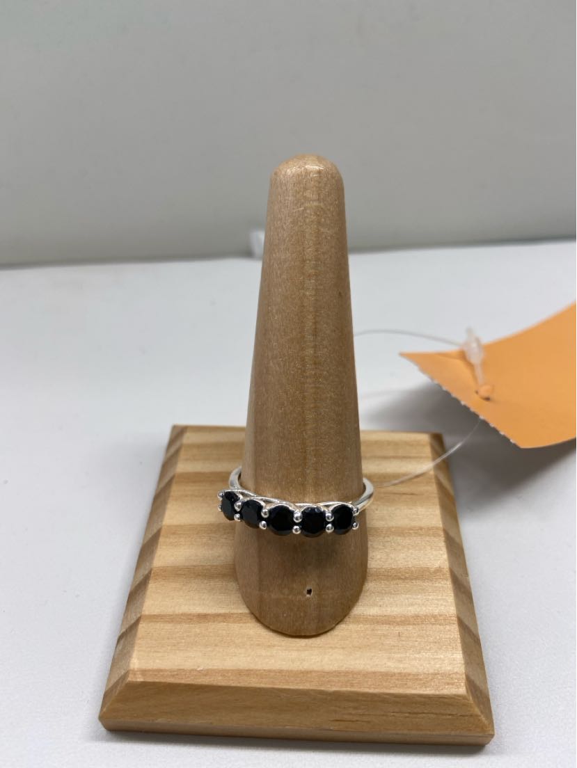 .925 Sterling Silver Size 10 Black Stone Ring