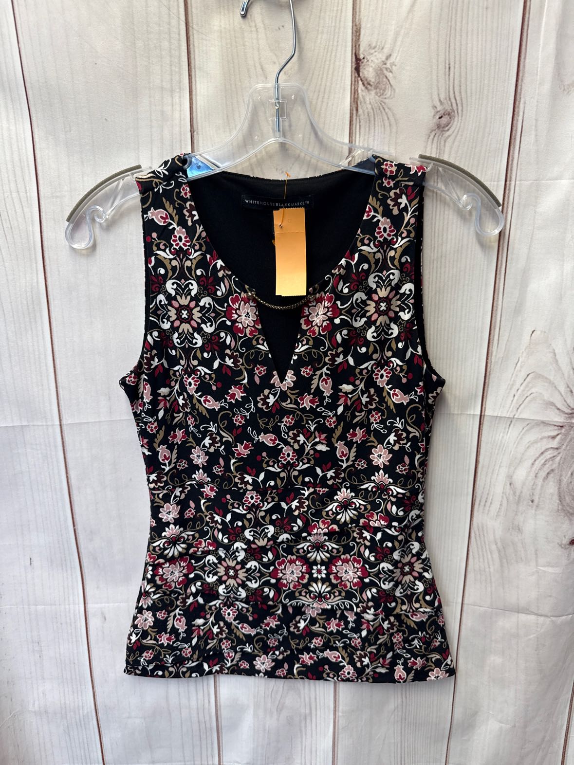 White House Black Market Women's Size XXS Black Floral Sleeveless Top