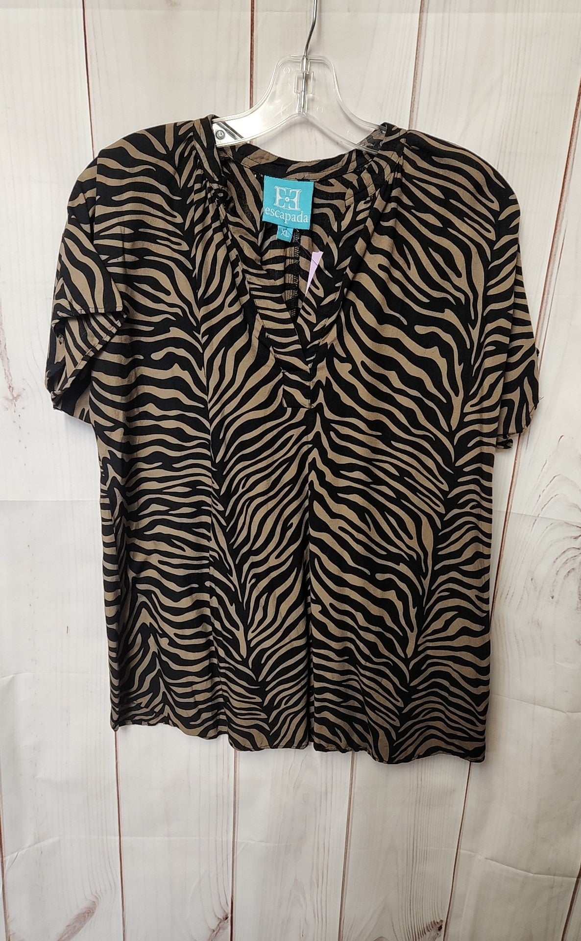 Escapada Women's Size XL Black & Brown Animal Print Short Sleeve Top