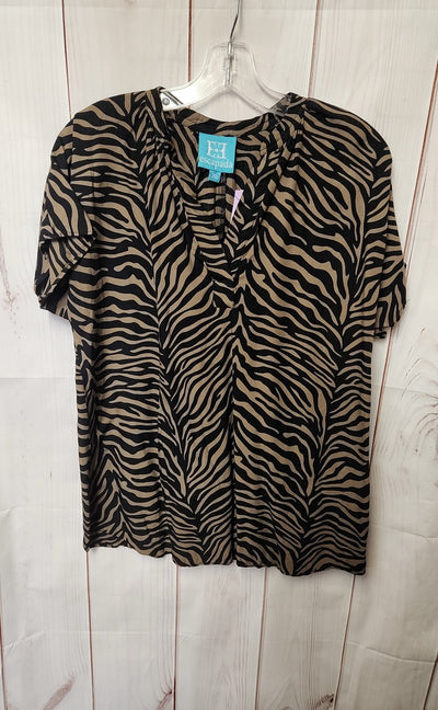 Escapada Women's Size XL Black & Brown Animal Print Short Sleeve Top
