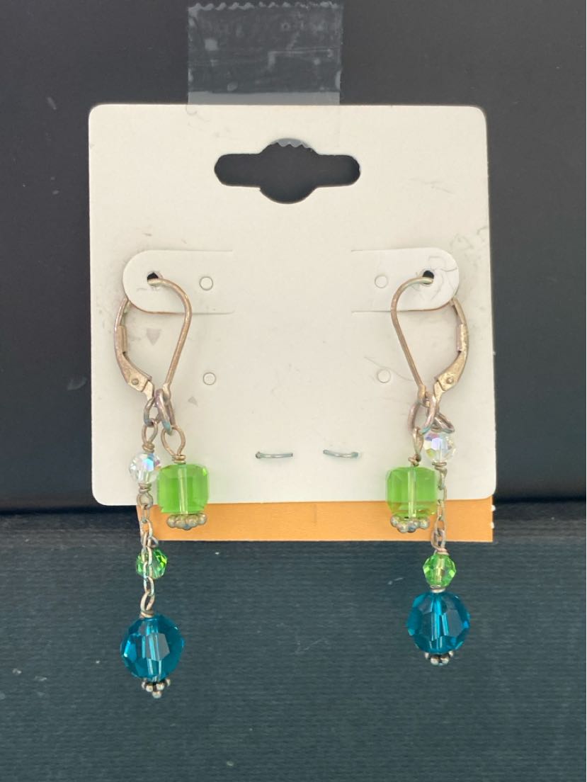 .925 Sterling Silver Blue & Green Beaded Earrings