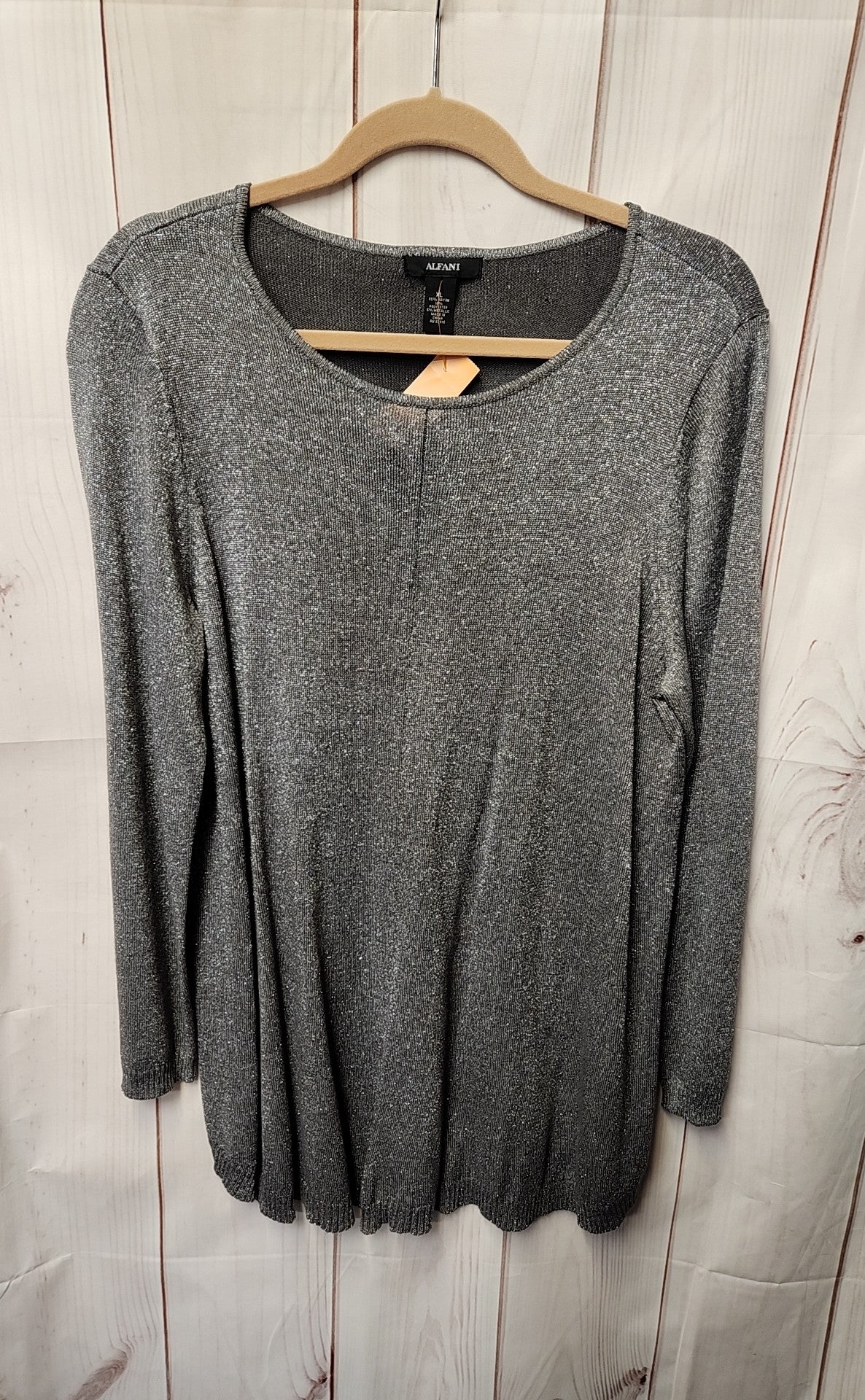 Alfani Women's Size XL Gray Metallic Long Sleeve Top