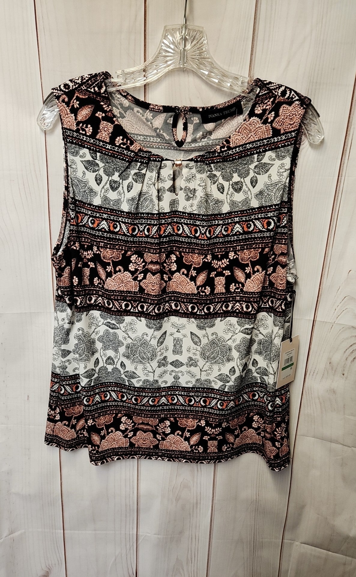 NWT Ivanka Trump Women's Size L White & Black Sleeveless Top