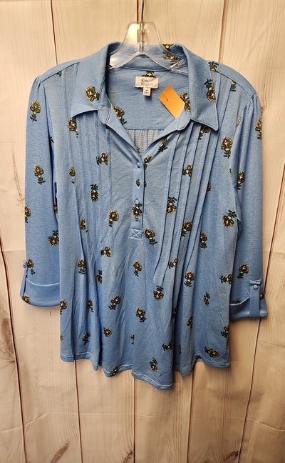 Kim Rogers Women's Size M Blue Floral Long Sleeve Top