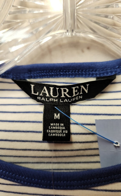 NWT Lauren by Ralph Lauren Women's Size M White & Blue Short Sleeve Top