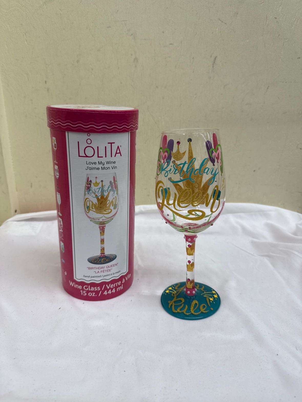 NIB Lolita Birthday Queen Wine Glass