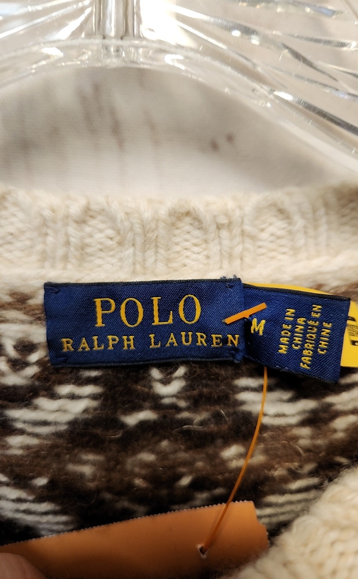 Polo by Ralph Lauren Women's Size M White Fair Isle Cable Knit Sweater