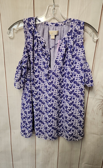 Michael Kors Women's Size S Purple Floral Cold Shoulder Top