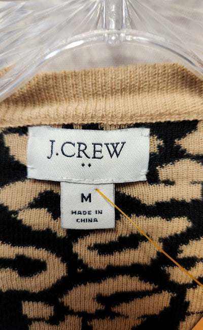 J Crew Women's Size M Brown Animal Print Cardigan