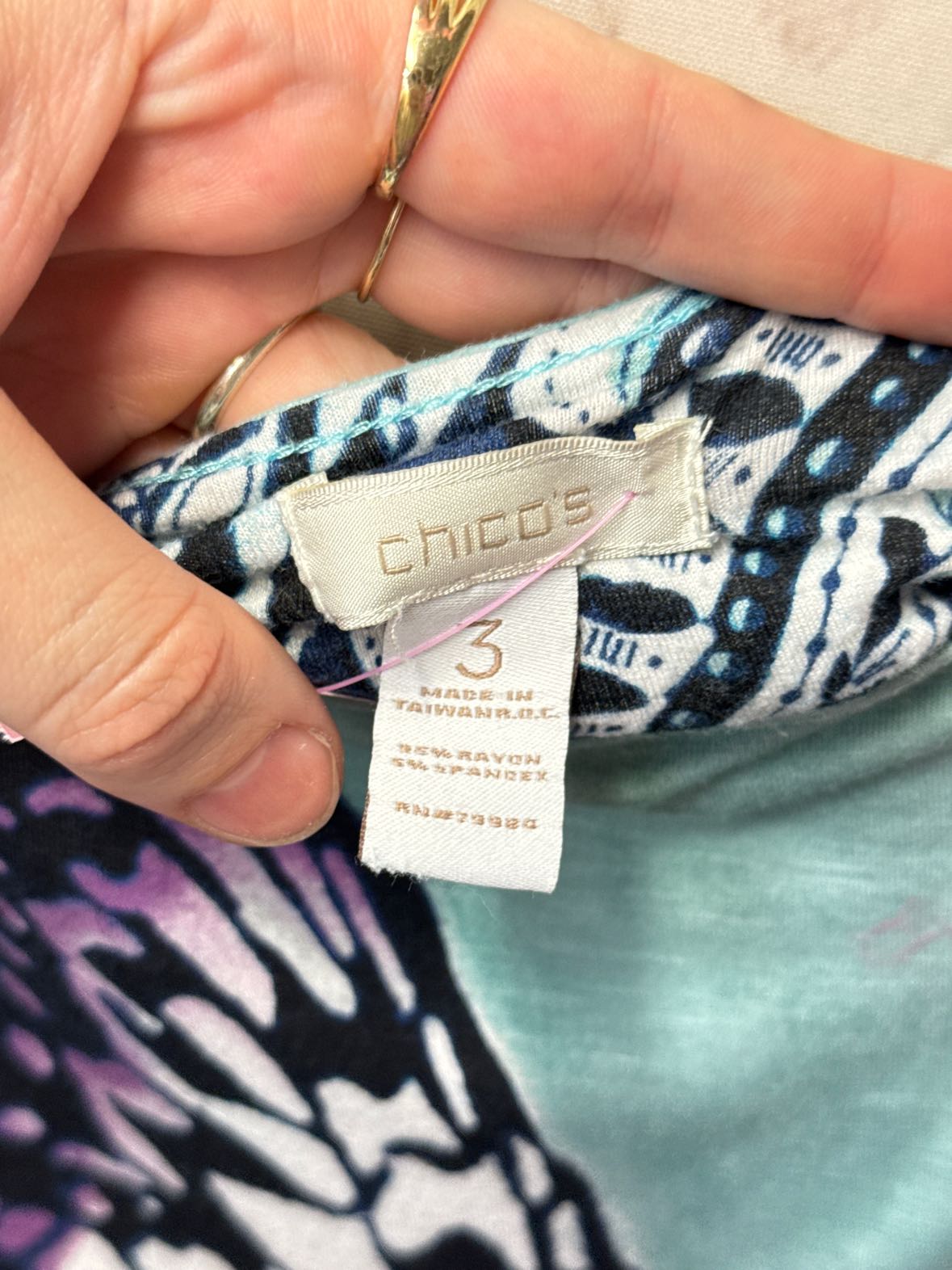 Chico's Women's Size 3 = US XL Blue 3/4 Sleeve Top