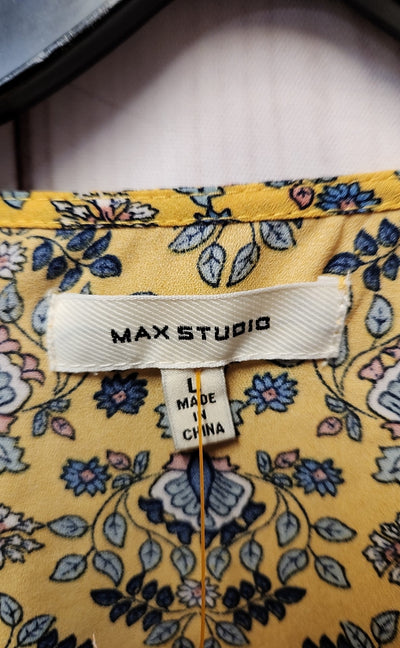 Max Studio Women's Size L Yellow Floral 3/4 Sleeve Top