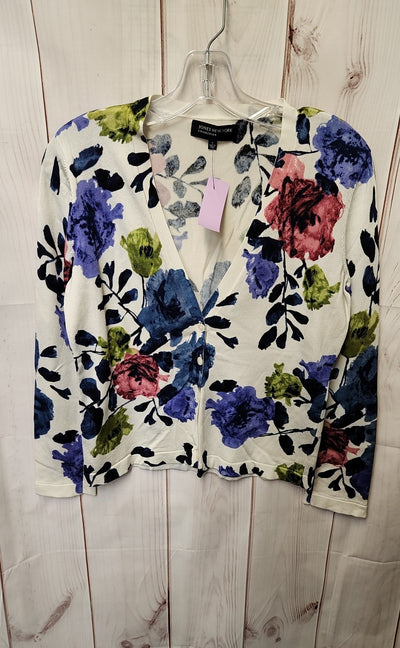 Jones New York Women's Size S White Floral Cardigan