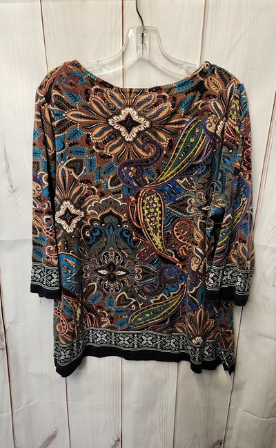 Rafaella Women's Size 2X Brown 3/4 Sleeve Top