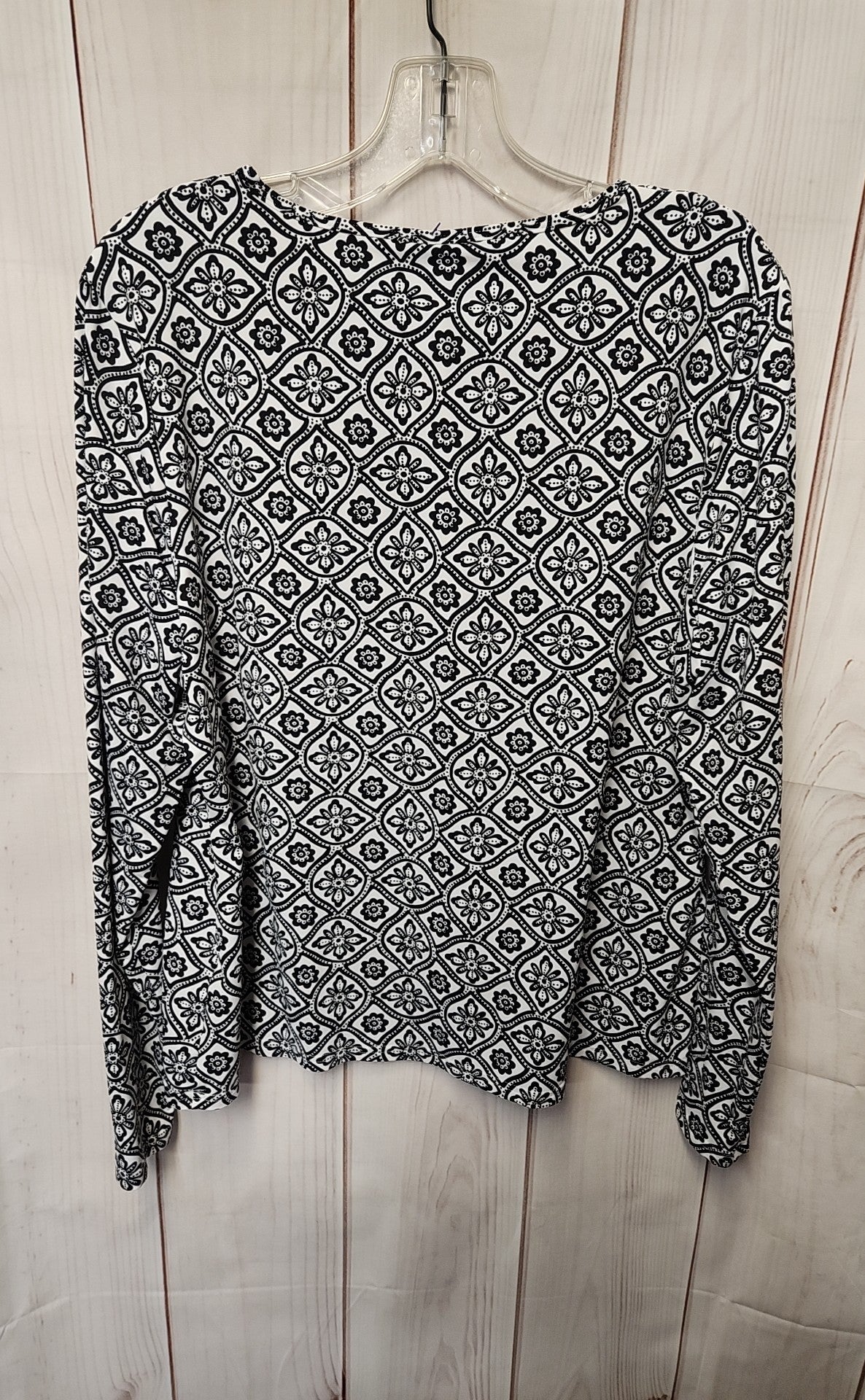 Lands End Women's Size L White & Black Long Sleeve Top