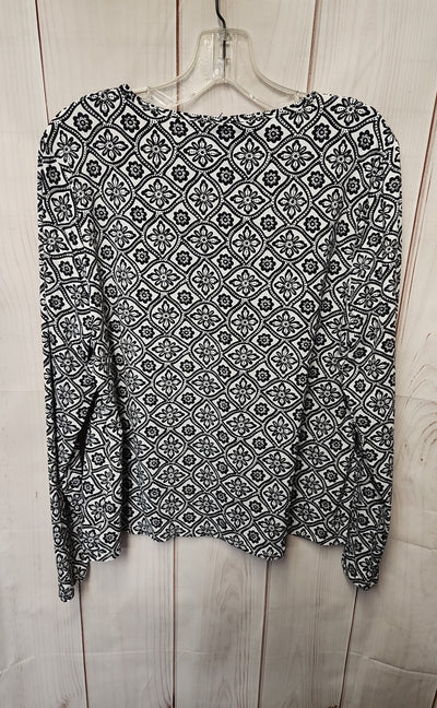 Lands End Women's Size L White & Black Long Sleeve Top