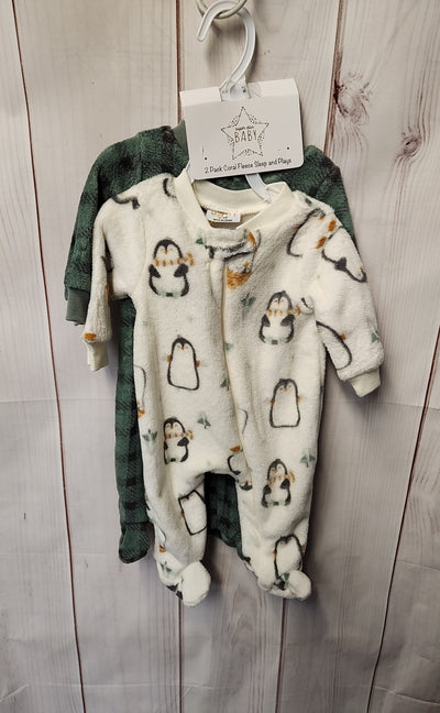 NWT Super Star Boy's Size 0-3 Months White & Green Pajamas Set