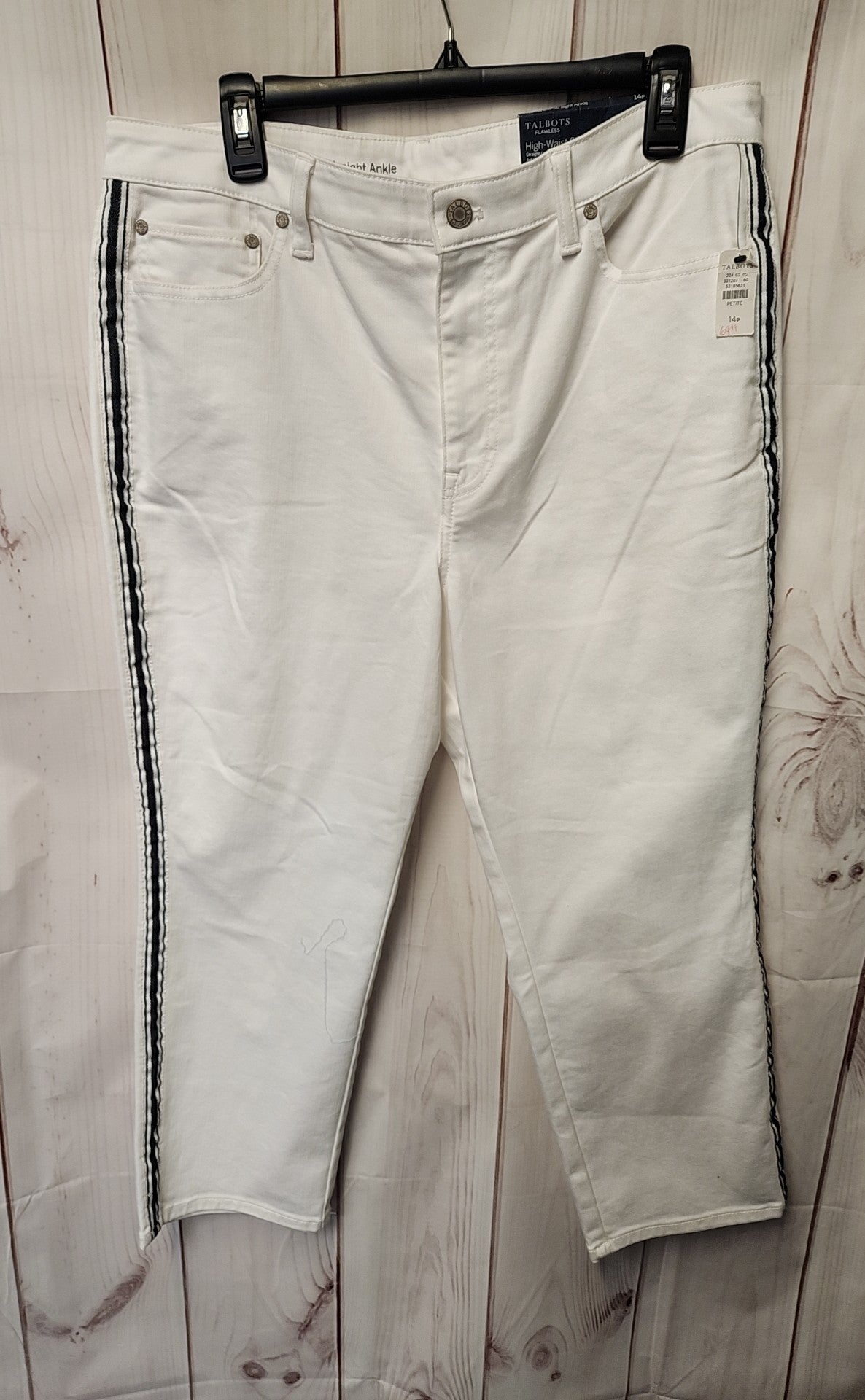 NWT Talbots Women's Size 14 Petite White Pants High Waist Straight Ankle