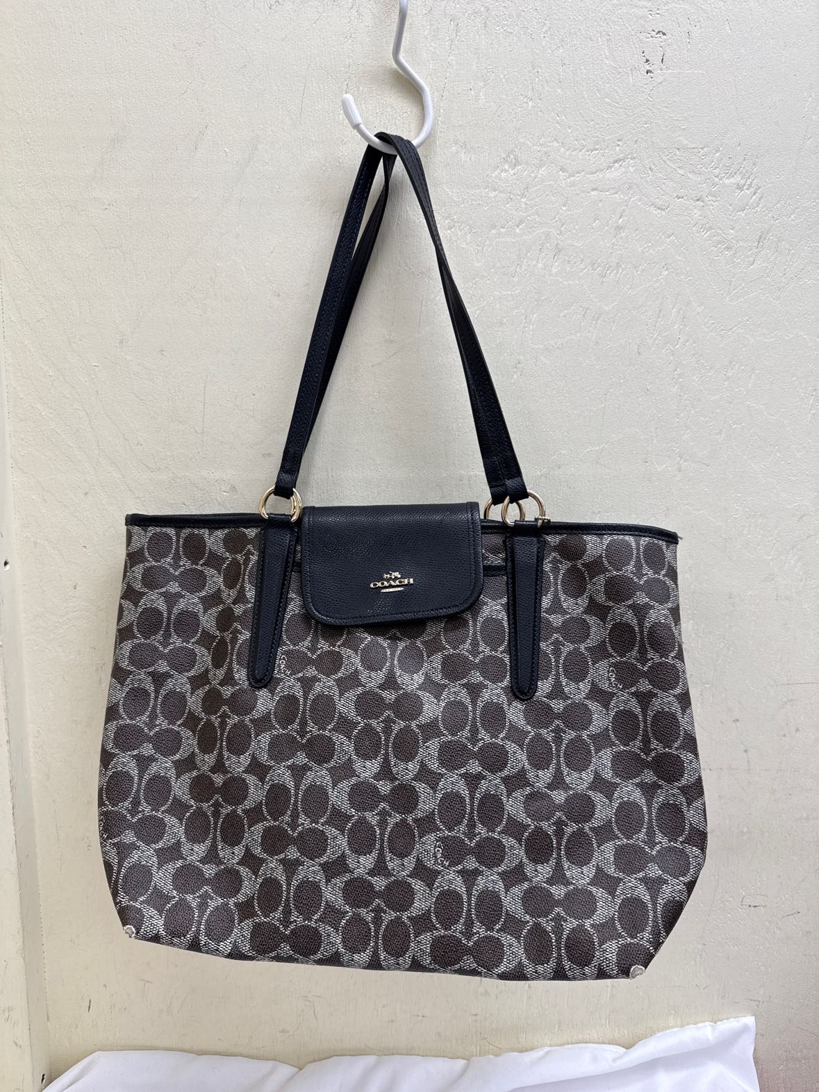 Coach L1432 Brown Leather Sig. Logo Tote Bag AS IS - wear on corners