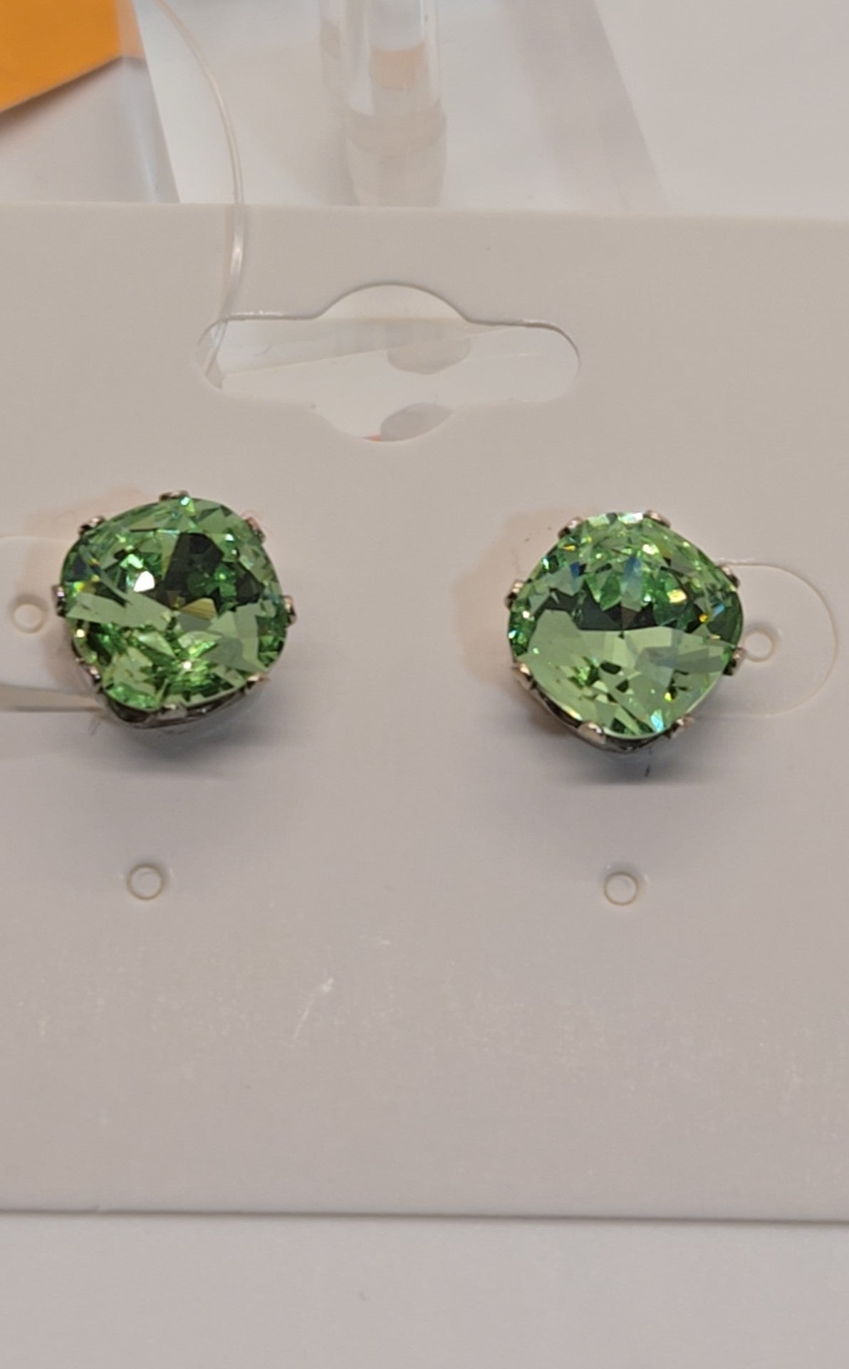 Sterling Green Crystal Earrings Studs