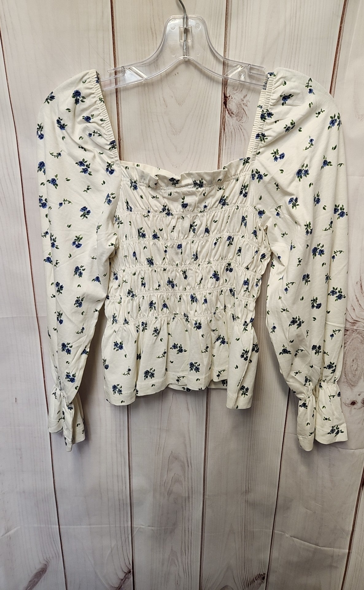 NWT H&M Women's Size XS White Floral Long Sleeve Top