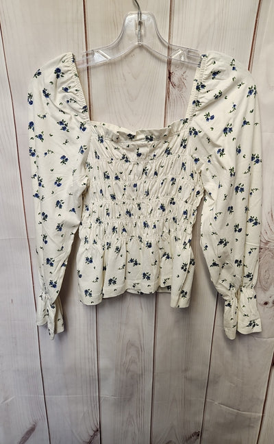 NWT H&M Women's Size XS White Floral Long Sleeve Top