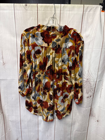 New Direction Women's Size L Brown Floral 3/4 Sleeve Top