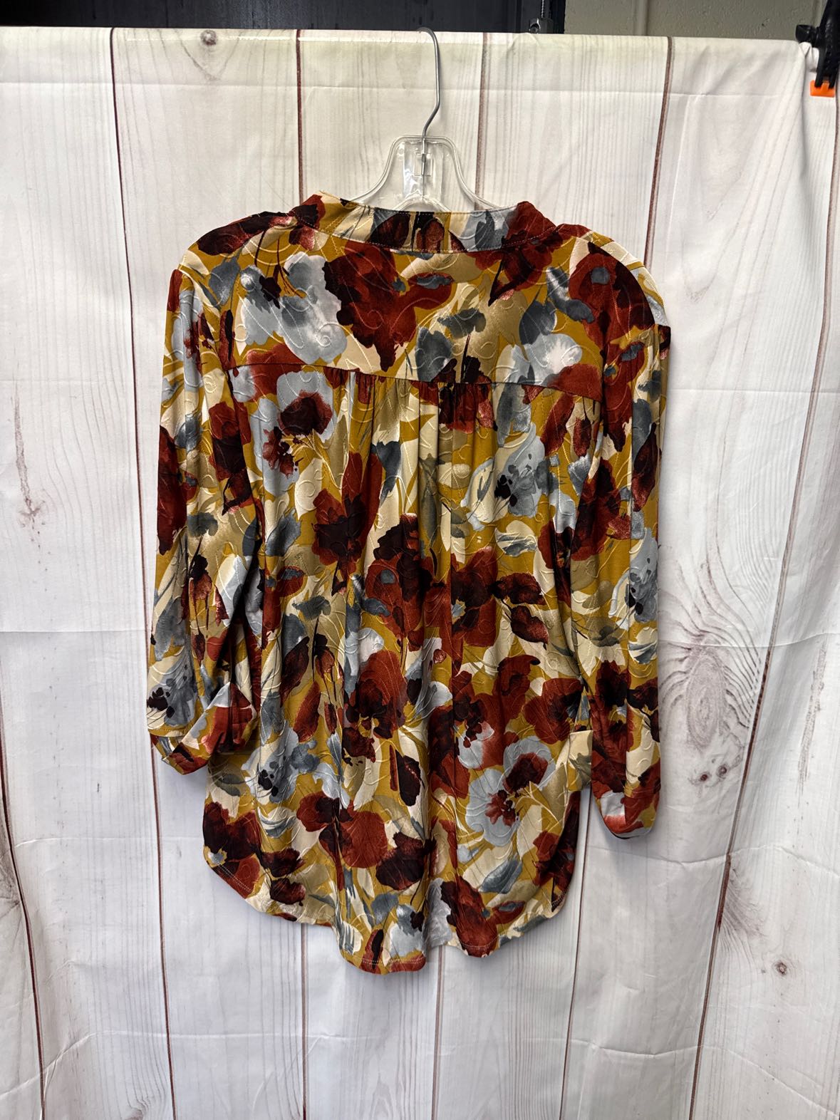 New Direction Women's Size L Brown Floral 3/4 Sleeve Top
