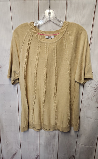 Isaac Mizrahi Live Women's Size L Beige Short Sleeve Top