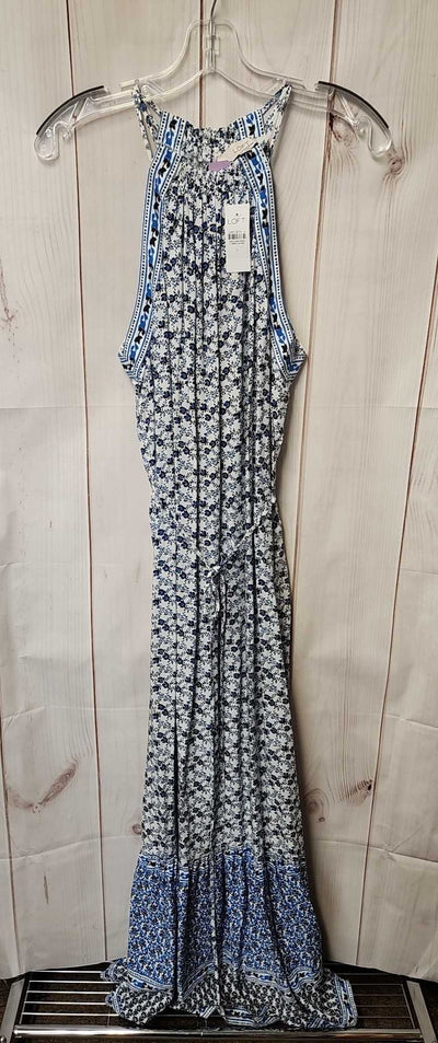 NWT Loft Women's Size L White & Blue Floral Dress