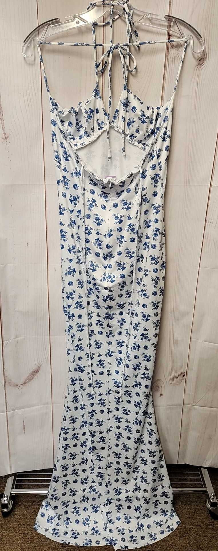 NWT Parthea Women's Size M White & Blue Floral Dress