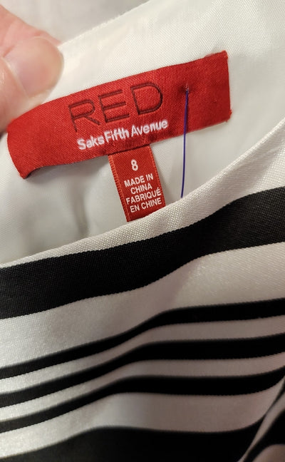Red Saks Fifth Avnue Women's Size 8 White & Black Stripe Dress