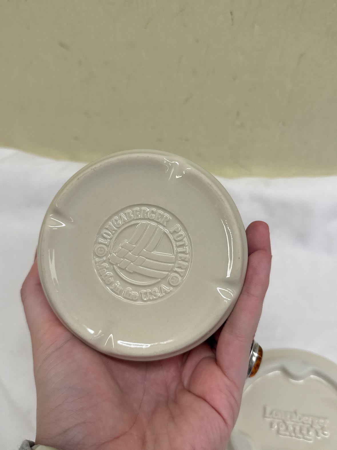 Longaberger Pottery 1 Pint Salt Crock Woven Heritage Green Tradition