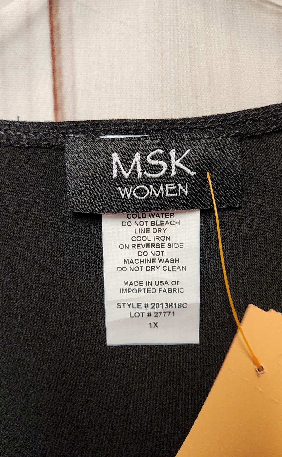 NWT Msk Women's Size 1X Black 3/4 Sleeve Top