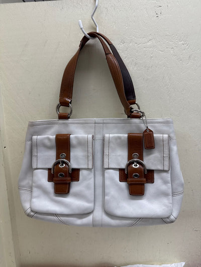 Coach F06468 White Leather Soho Double Front Pocket Shoulder Purse Bag AS IS