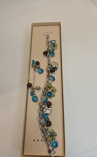 NIB Covington Blue Floral Bracelet & Earrings Jewelry Set